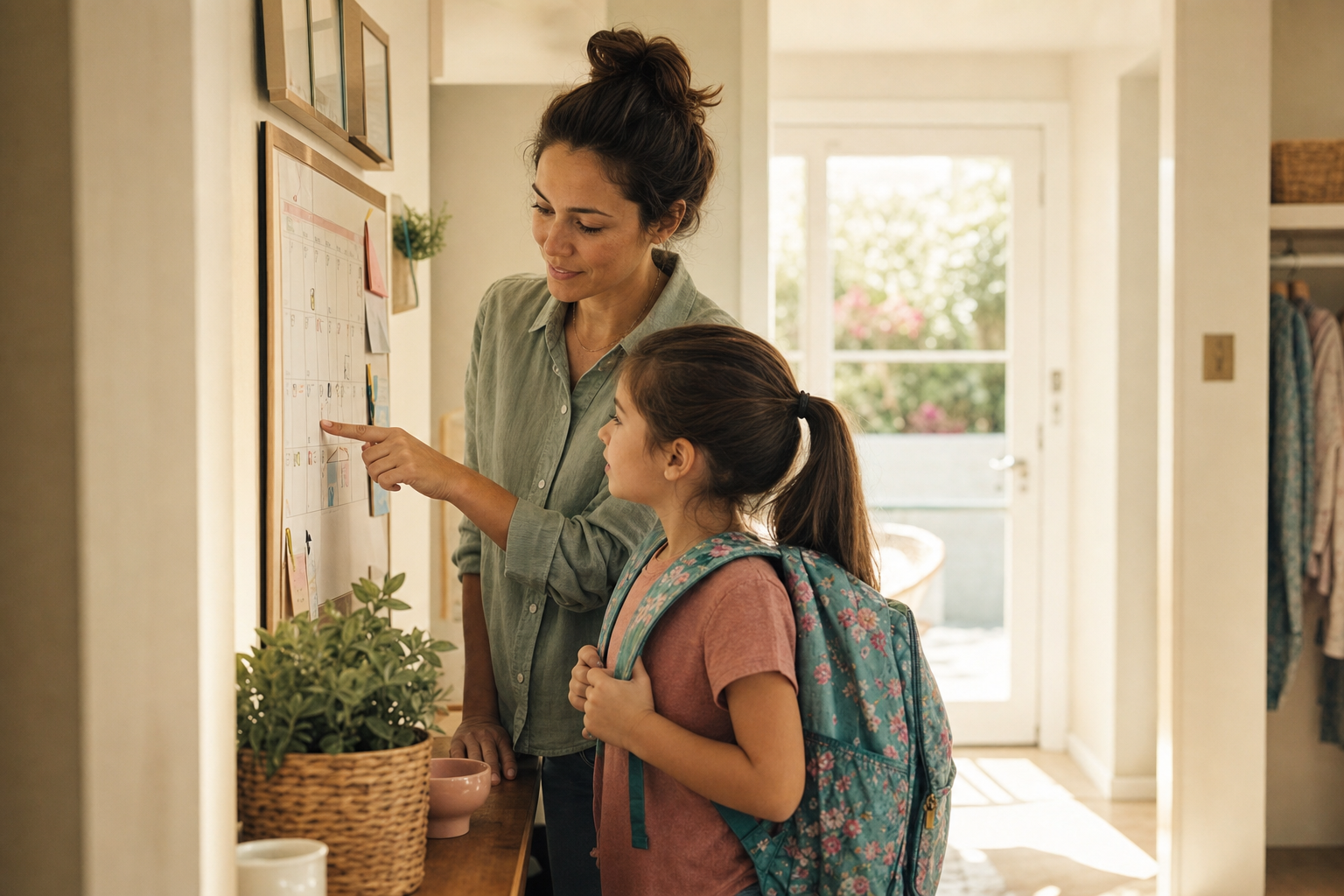 Parent and child checking the week together