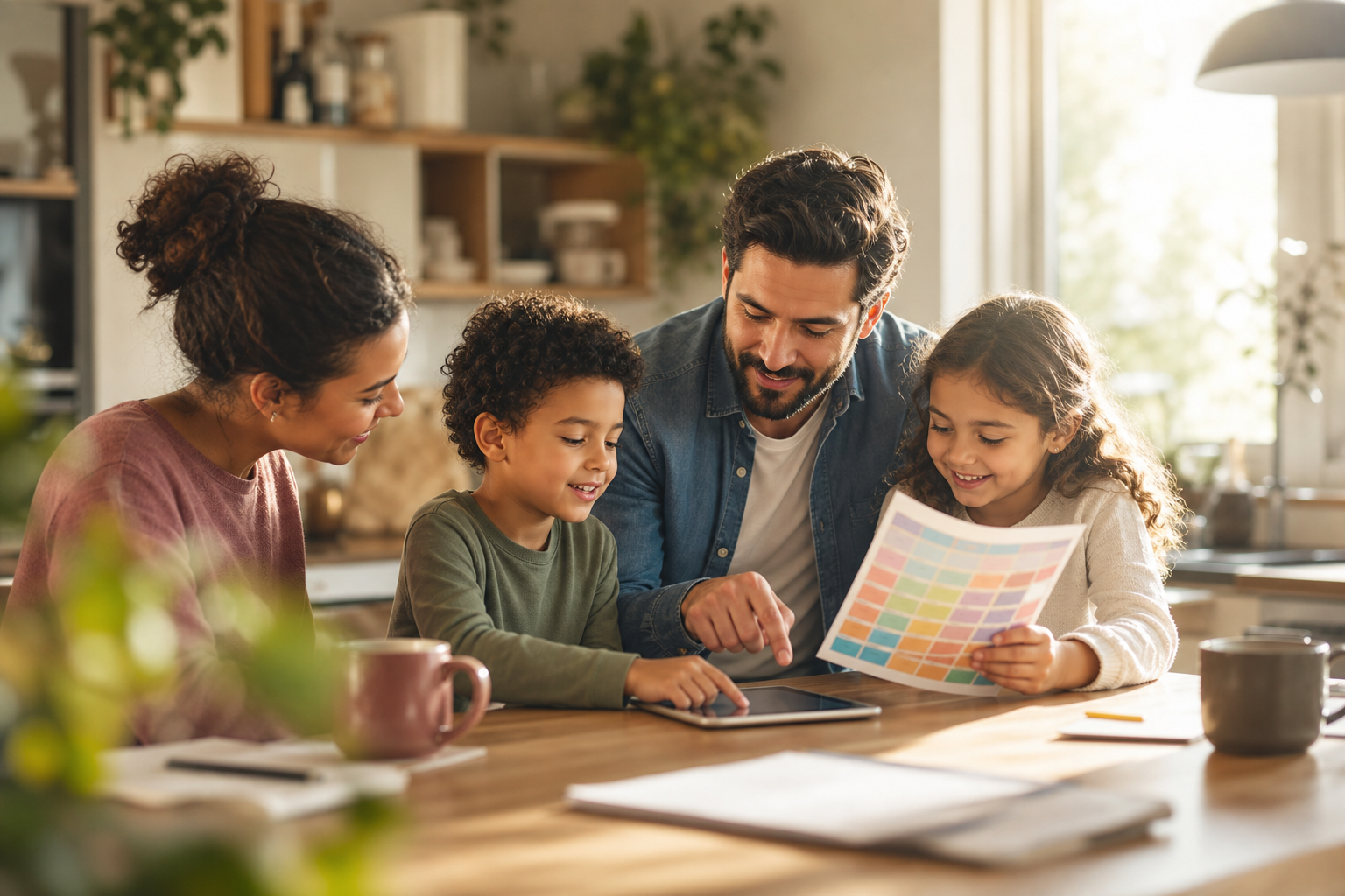 Family planning together at a kitchen table